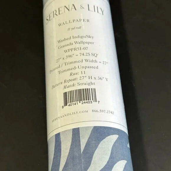 NEW Serena & Lily Granada Wallpaper-Washed Indigo/Sky Blue Wallpaper